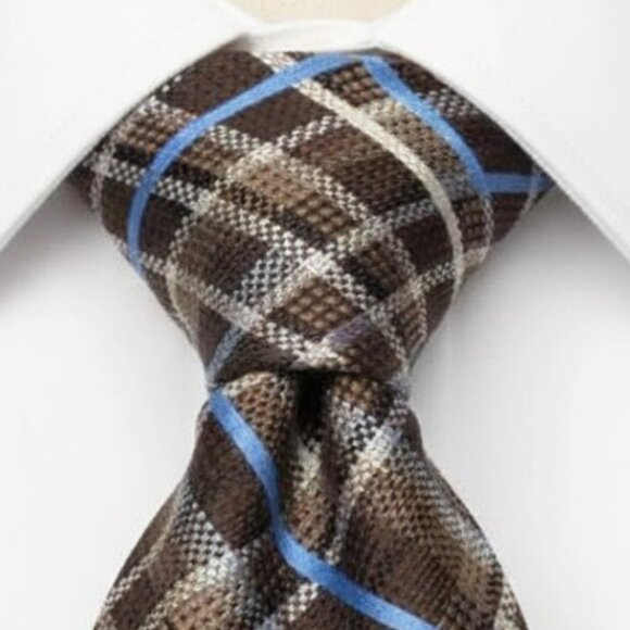 Daniel Cremieux Tartan Plaid Check Silk Tie Office Wedding Formal Brown Blue - Picture 1 of 8